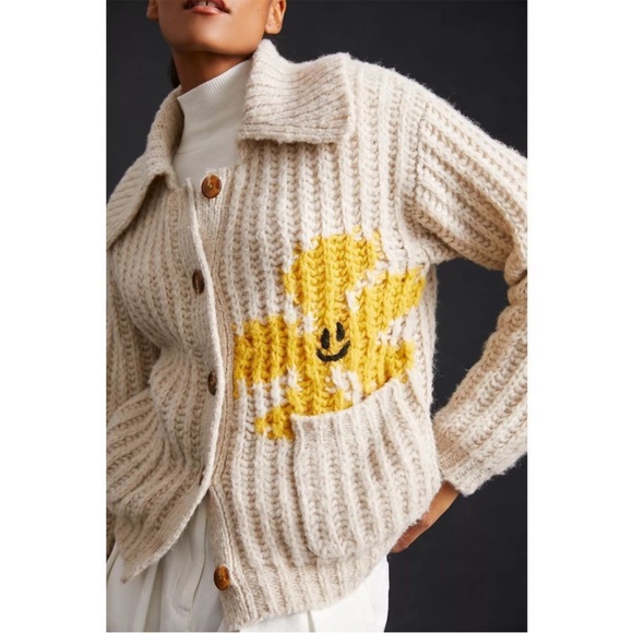 Anthropologie Sweaters - ANTHROPOLOGIE Pilcro Flower Cardigan Sweater Cheerful Smile Flower Boho L NWOT